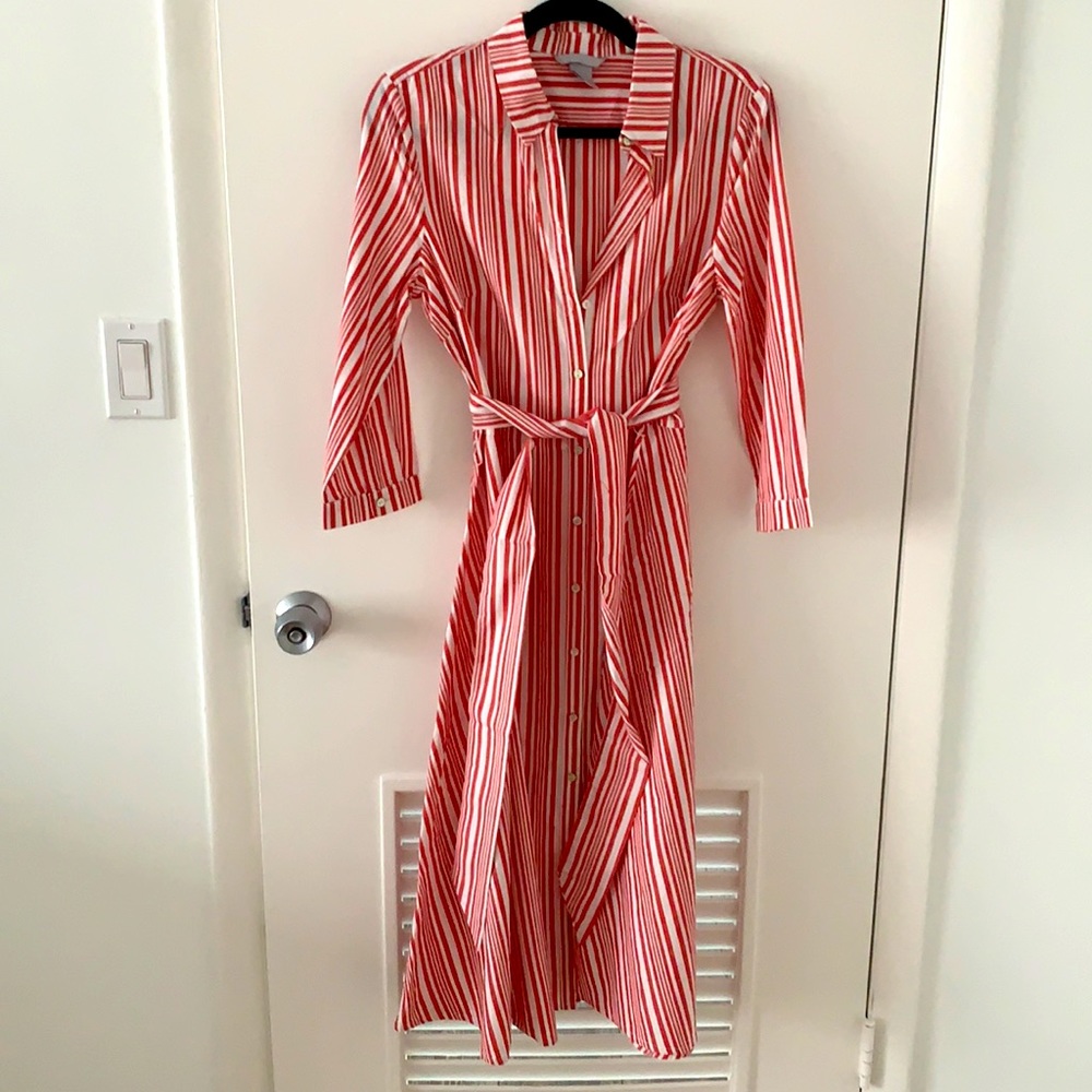 H&M long shirt dress red stripes NWOT